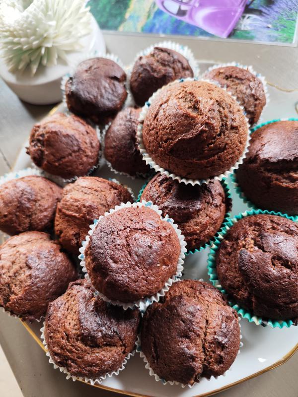 Muffins au chocolat, cur rocher pralin.