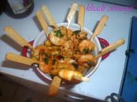 Brochettes de Crevettes au Curry et  la Coriandre